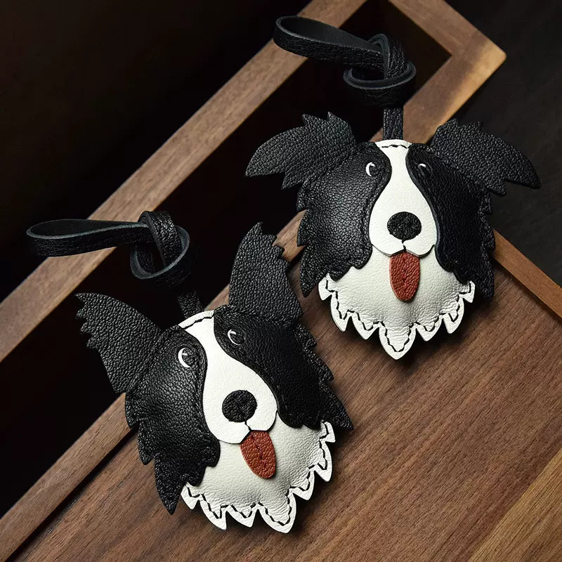 Cute Border Collie Bag Pendant Sheep Leather Keychain