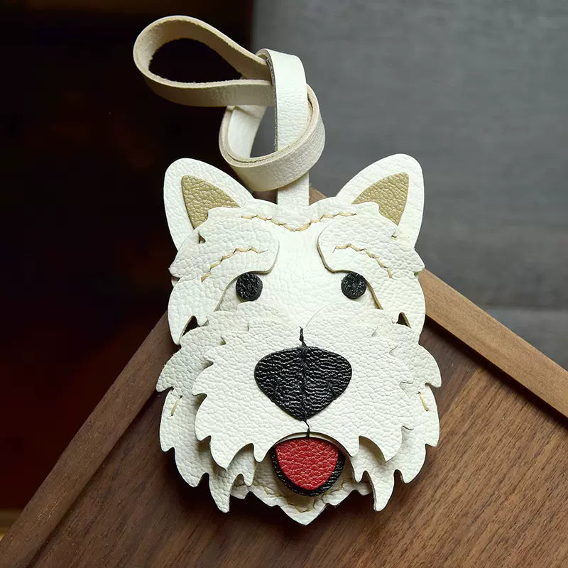 Cute Dog Bag Pendant Sheep Leather Keychain