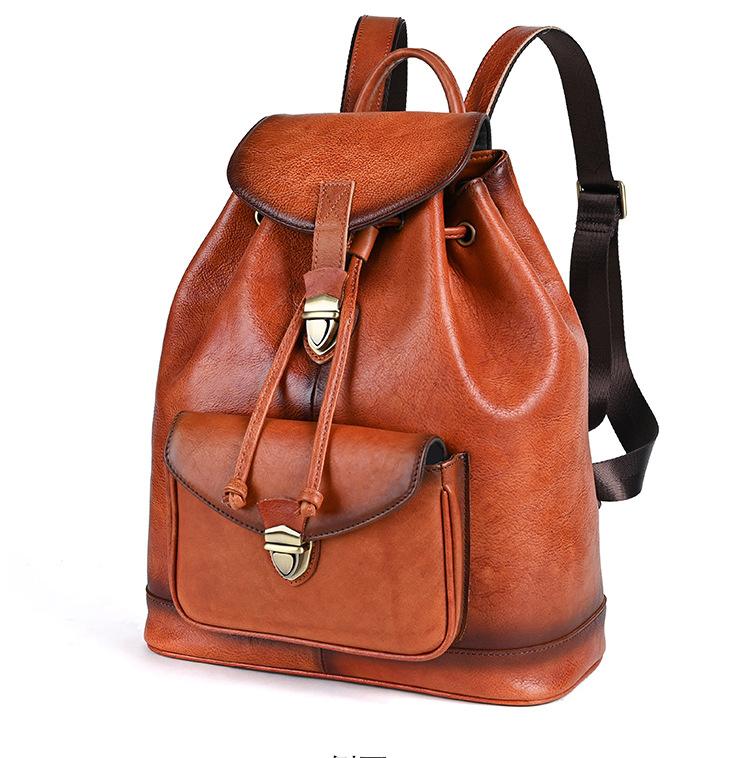 Vintage Women Backpack Cow Leather Big Capacity Travel Bags